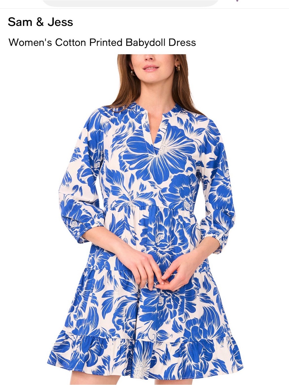 Sam & Jess Blue and White Floral Babydoll Dress